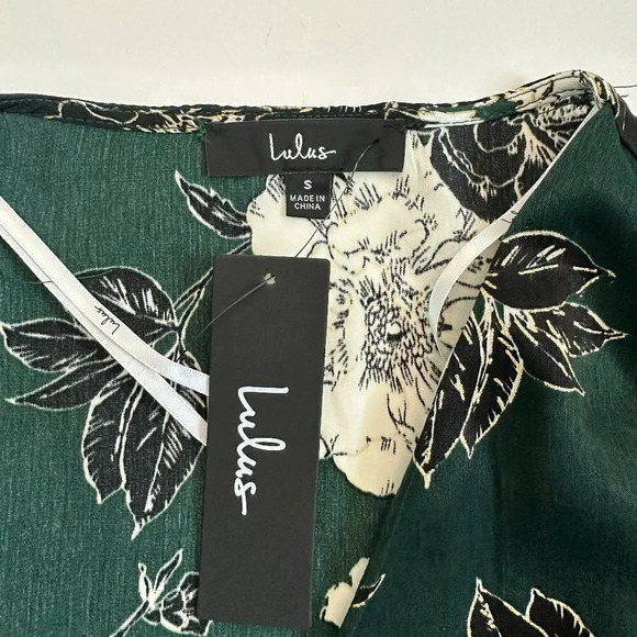 NWT LULUS Green Floral Satin Long‎ Sleeve Mini Dress So Splendid S - Picture 11 of 13
